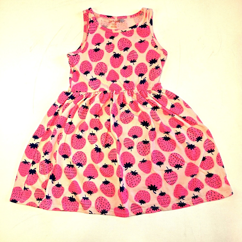 Cat &‎ Jack Pink Strawberry Tank Dress Girls Size S 6/6X